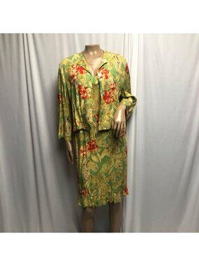 Mermaids Dress and Jacket Womens Size 1 XS Green Red Floral Ruffle Hem
